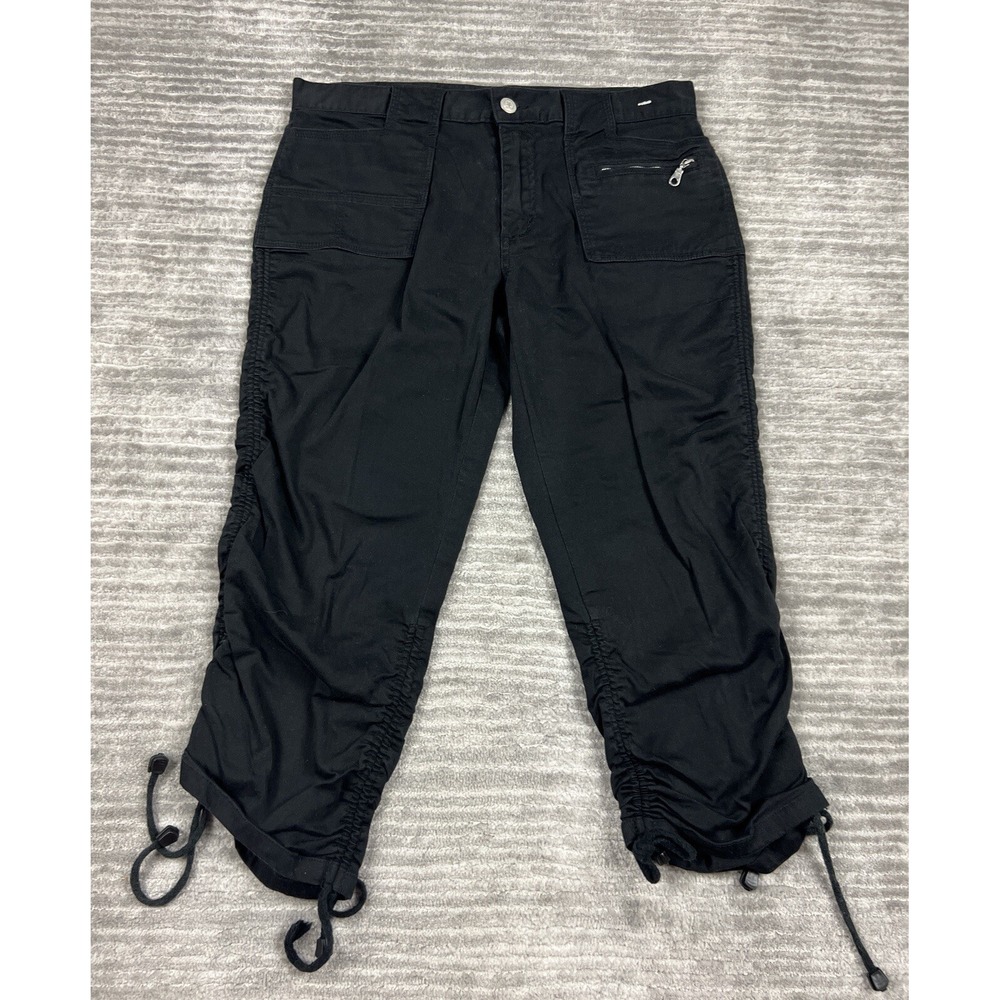Zoey Beth Cargo Pants Womens L Black Capri Ruched Toggle Hem G5807F Utility